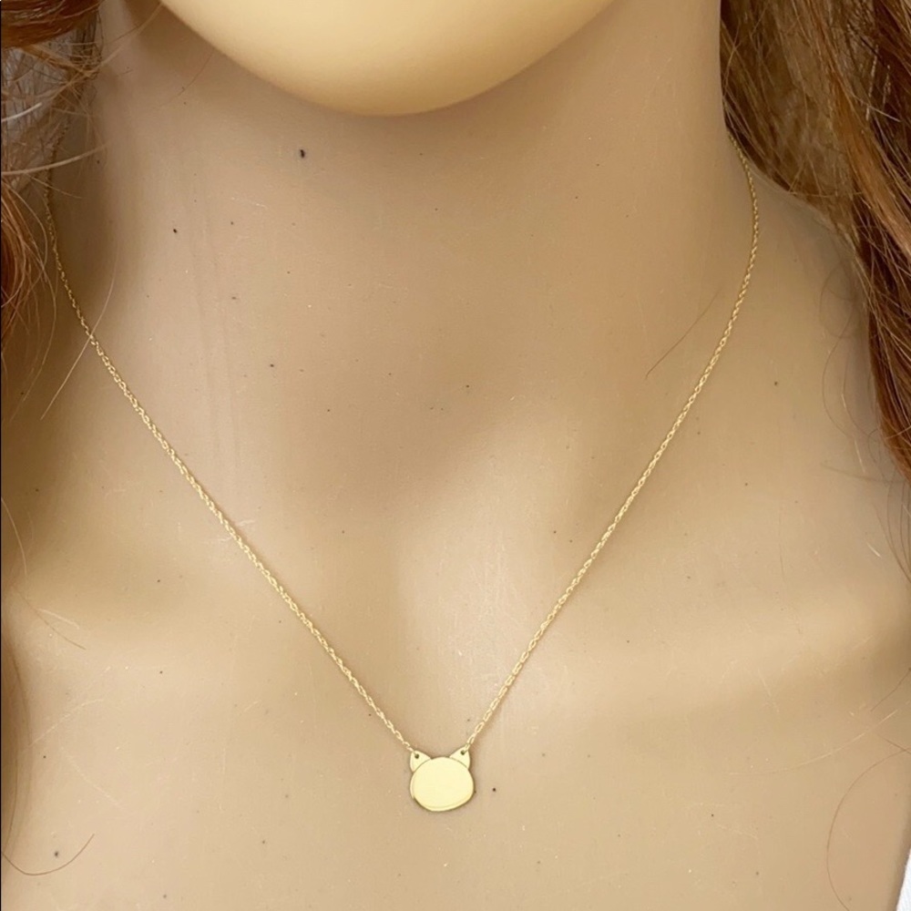 14K Solid Yellow Real Gold Mini Cat's Head Dainty Necklace